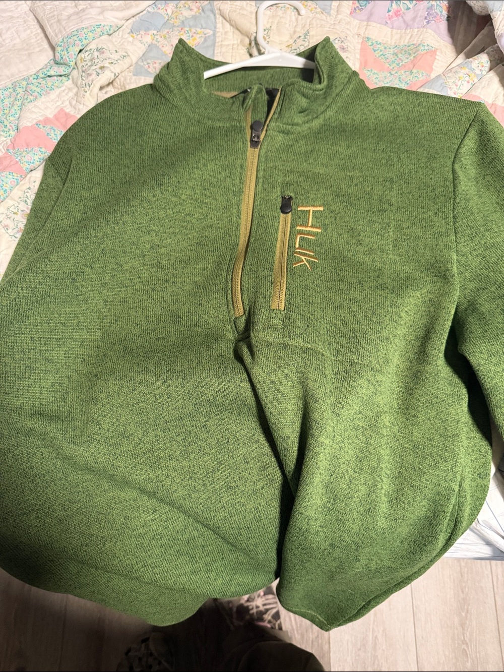 Huk Olive Green Quarter-Zip Sweater with Chest Zip Pocket